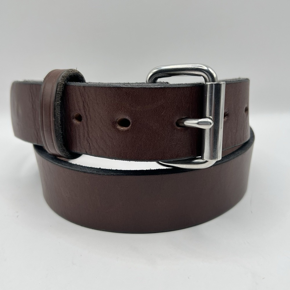 Amish Handcrafted Thick Leather Belt 36 Brown Silver Tone Buckle Grunge Work
